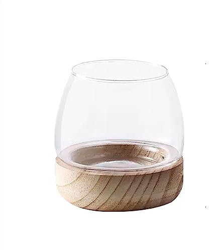 Aquarium rond en verre transparent avec base en bois écologique pour petits aquariums (petit)