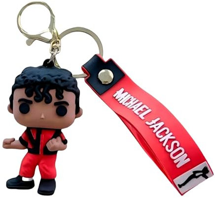 Keyhvao Vier Arten von Michael Jackson Schlüsselanhängern – Michael Anime Schlüsselring Rucksackdekoration Jackson Schlüsselring PVC Material Geschenke für Fans und Freunde (Rot)