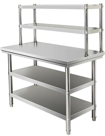 Snaweo Edelstahl arbeitstisch für Gastronomie, 250 kg belastbare küchentisch mit Verstellbarer Ablage, Edelstahl-Arbeitstisch für Küche und Garage(100x60x80cm)