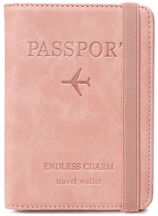 MSLSOZ Reisepasshülle, RFID Blocking Reisepasshülle mit Fach PU Leder Reisezubehör für Ausweis, Kreditkarten, rose pink, S, Casual