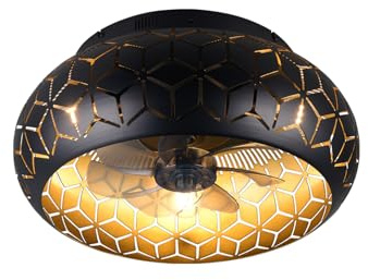 meineWunschleuchte Decken-Leuchte Ventilator & Fernbedienung Schwarz Gold | Ø 50cm, mit 3x E27 LED, mit Timerfunktion, Sommer & Winterbetrieb, Deckenventilator leise, für Schlafzimmer & Wohnzimmer
