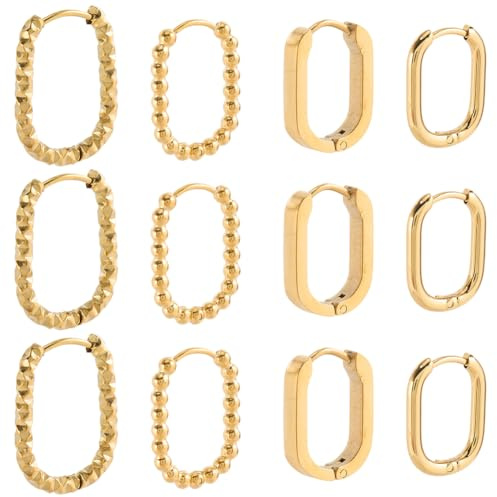 SUNNYCLUE 1 boîte de 8 Paires de Créoles en Acier Inoxydable 4 Styles Rectangulaires 17mm 19mm 22mm Plaquées Or 18 carats pour la Fabrication de Bijoux Loisirs Créatifs Cadeaux Tendance