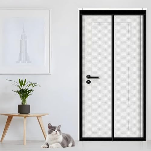 Magnet Fliegengitter Balkontür 163 x 206 cm mit Selbstklebendes Klettband Fliegenvorhang Terrassentür Kinderleichte Klebemontage für Holz/Aluminium Türen Und Balkon, Schwarz
