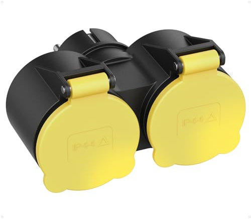 Doppelstecker für Steckdose Adapter, Steckdosenadapter Mehrfachsteckdose Schwarz Geeignet für den Außenbereich Schuko Stecker 16A/250V/Max 3680W