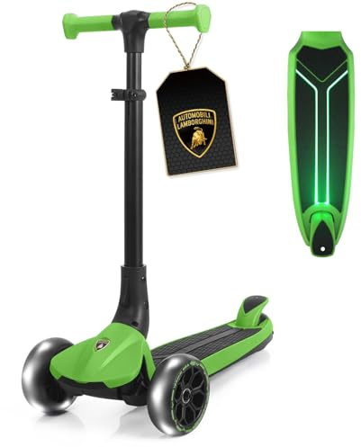 Lamborghini Roller Kinder 3-8 Jahre bis 50kg, Dreirad-Kinderroller mit LED-Rädern &Pedal, Höhenverstellung, Faltbarer Kinderroller ab 3 Jahre, Tretroller Kinderscooter ab Kleinkind Junge Mädchen