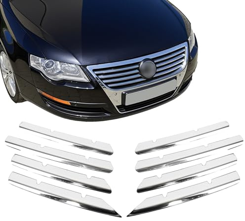 INLY 8 Tlg Kühlergrill Leisten Grillleisten Chrom Edelstahl kompatibel mit Passat (2005-2010)