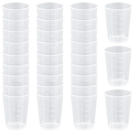 30pcs 50ml Plastic Measuring Cups, Multipurpose Clear Resin Measuring Cups, Reusable Epoxy Mixing Cups Paint Measuring Cup Plastic Beaker