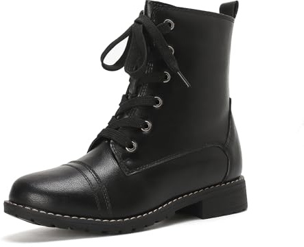 Putu Damen Stiefel Stiefeletten mit Schnürung seitlichem Reißverschluss Elegante Kurzschaft im Kampfstil mit niedrigem Absatz Vielseitig 36-41