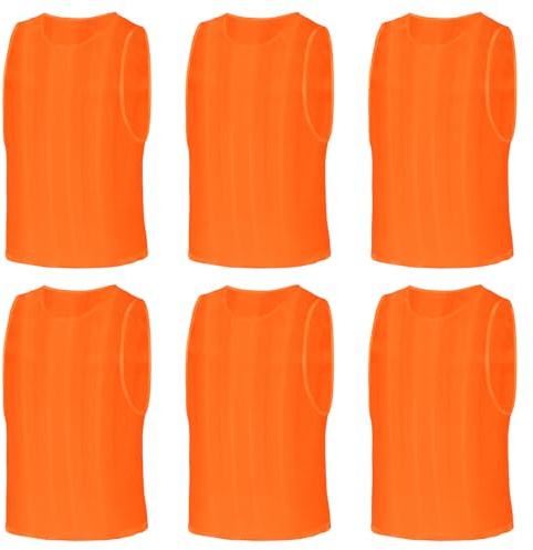 BSBUY 6 canottiere da allenamento per adulti e bambini, in rete traspirante, senza maniche, ad asciugatura rapida, per allenamento e sport, Stile a righe - 6 pezzi - arancione, 85