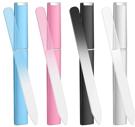 4er Set Nagelfeile Glas, Doppelseitige Glasnagelfeile mit Aufbewahrungsbox für Natürliche & Künstliche Nägel, Hygienisch & Reisefreundlich für Maniküre und Pediküre