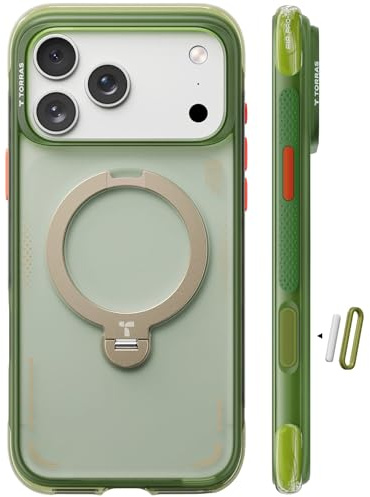 TORRAS Ostand Q3 Air for iPhone 17 Pro Case – Airbag Drop Protection, MagSafe Compatible, 360° Rotating Kickstand, Shockproof & Camera Contro – Premium Tech Gift Choice for him for iPhone 17 Pro Green