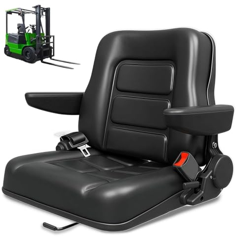 WUDLEP Universal Forklift Seat, Foldable Tractor Seats, Waterproof Tractor Seats with Adjustable Angle Back Armrest, Safety Belt for Tractors, Skid Loader, Telehandler, Excavator