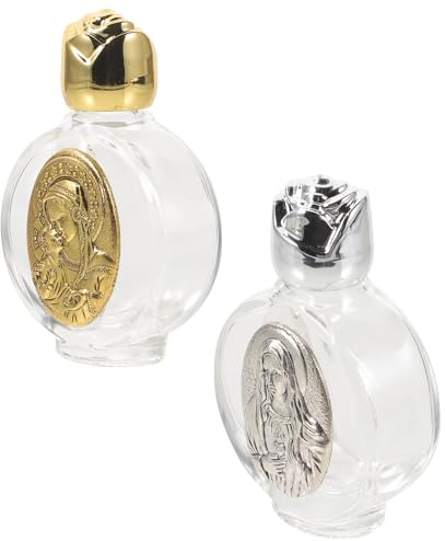 LAPYAPPE 2pcs Bouteilles Décoratives en Verre Motifs en Relief, Récipients Scellés pour Eau Bénite, pour Voyage et Usage Extérieur