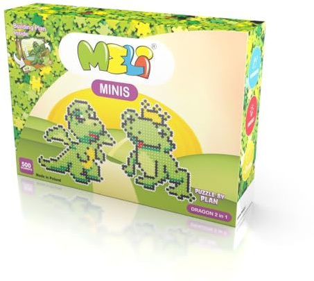 Meli Minis Dragon 2in1 Set – 500 Bausteine, Kreativspielzeug für Kinder ab 3 Jahren, Drachen & Frosch Bauen, Anleitung in Größe 48x69 cm, sicher, BPA-frei, CE-Zertifiziert