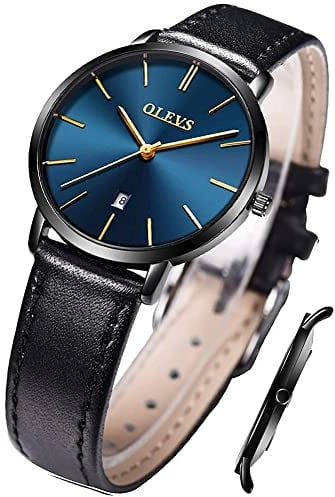 OLEVS Quarz Damen Uhr Elegante Armbanduhr Lederarmband Wasserdicht 30M Datumsanzeige Leuchtende Frauen Uhr Geschenke zum Muttertag