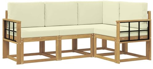 vidaXL Outdoor-Sofagarnitur mit Kissen 4 pcs Weiß und Creme, Garten, modernes Sofa für draußen, Elegante Lounge, strapazierfähige Möbel für Terrasse und Patio