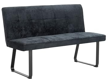 byLIVING Gepolsterte Sitzbank TALEA 140 cm mit Rückenlehne/Webstoff-Bezug Dunkelgrau/Metall Gestell Schwarz Pulverbeschichtet/Esszimmerbank / 140 x 92 x 59 cm (BxHxT)