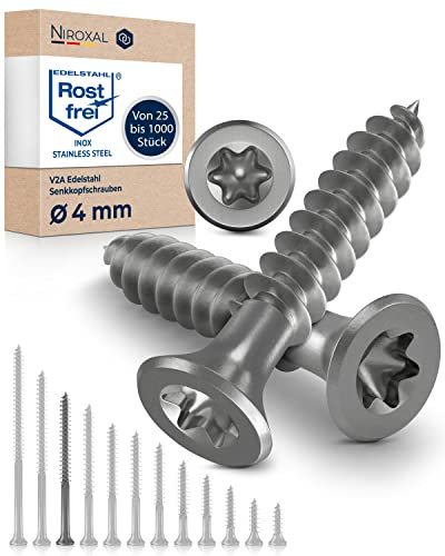 Schrauben Torx Edelstahlschrauben 4x60 Edelstahl V2A rostfrei Spanplattenschrauben für Holz Teilgewinde 4mm stark 60mm lang 50 Stück Holzschrauben Holz A2