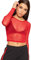 Womens Ladies Sheer Mesh Fish Net Long Sleeve Basic Stretchy T Shirt Top 8-10, Red