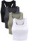 4 Stück Basic Crop Tank Tops Ärmelloses Racerback Crop Sport Baumwoll Top für Damen (Schwarz, Weiß, Grau, Olivgrün, Large)