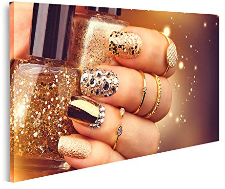 islandburner Bild auf Leinwand Goldene Maniküre Nagellack Accessoires Bilder Wandbilder Poster