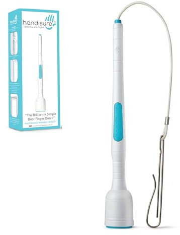 Handisure Award Winning Automatic Child Door Finger Guards, Door Locks & Window Guards, Hinge & Lock Side Safety, Baby Door Stopper, Easy to Install (White Teal, 1 Count(Pack of 1))