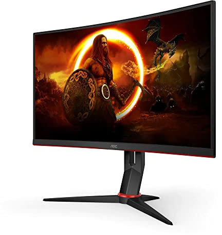 AOC Gaming C24G2U - Monitor curvo FHD da 24 pollici, 165 Hz, 1 ms, FreeSync Premium (1920 x 1080, HDMI, DisplayPort, hub) nero/rosso