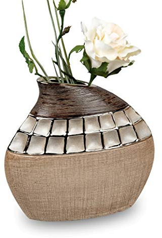 Formano 1 Stück Vase Creme-Braun 20 x19 cm aus Keramik- Dekoration für ein schönes Zuhause
