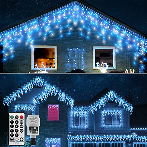CERIAL 20M 540LEDs Eisregen Lichterkette Außen Weihnachten Lichtvorhang Eiszapfen Lichterkette mit 108 Tropfen, Outdoor Weihnachten Urlaub Hochzeit Dekorationen, Blau+Weiß