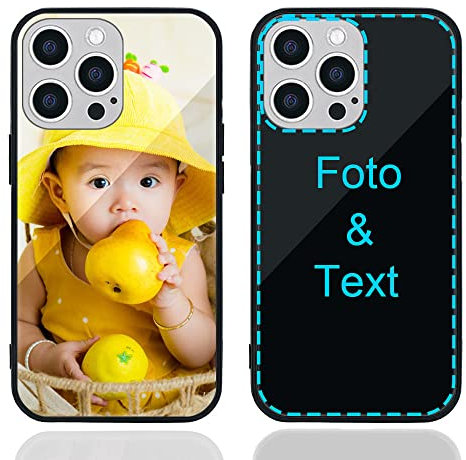 MXCUSTOM Personalisierte Handyhülle für Apple iPhone 13 Pro Max, Benutzerdefiniert Kratzfest Gehärtetes Glas Weicher Stoßfänger Hülle mit Eigenem Foto Bild Text Individuelle Schutzhülle (GHS-BK-P1)
