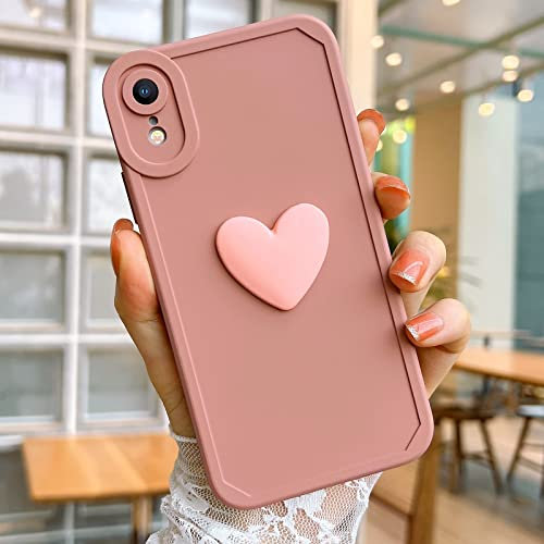L-FADNUT Kompatibel mit iPhone XR Hülle, Mädchen Süß 3D Herzen Muster Schutzhülle Frauen Weich Silikon Kameraschutz Handyhülle Stilvoll Cute Heart Phone Case Bumper für iPhone XR, Rosa