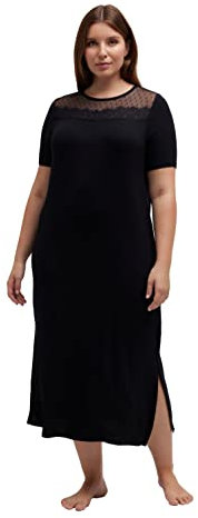 Ulla Popken Damen, Spitze, Rundhals, Halbarm Nachthemd, Schwarz, 62/64