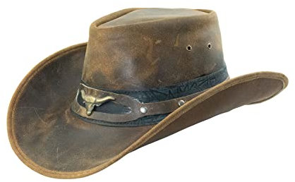 Black Jungle Ontario Outdoor Western Lederhut Australien Cowboy Lederhüte Reiterhut Unisex (as3, Alpha, x_l, Tan/Schwarz)