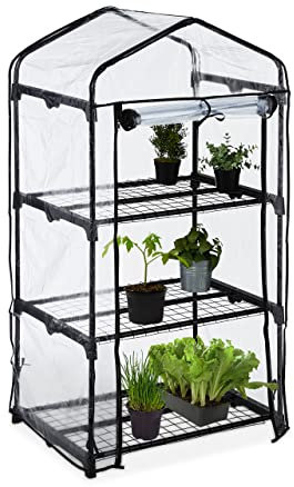 Relaxdays Gewächshaus Balkon, 3 Ebenen, HxBxT: 127 x 68 x 49 cm, PVC & Stahl, Foliengewächshaus, transparent/ schwarz