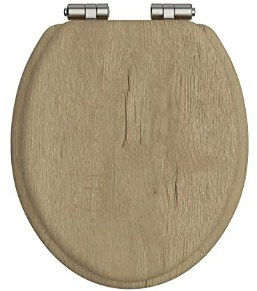Heritage Oak Toilet Seat with Soft Close Vintage Gold Hinges