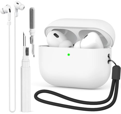 BEAUDOM Silikon Airpods Pro 2 Hülle Case für Airpods Pro 2 [Unterstützung USB-C] [Kabelloses Laden] mit Airpods Reinigungsstift und AirPods Halteband für Airpods Pro 2. Generation (Weiß)