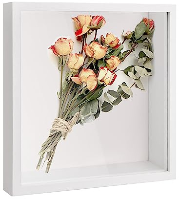 Bhoulandi 3D Shadow Box, Deep Display Box, Picture Frame for Wall and Tabletop, Wooden Deep Box Frame for Memorabilia Tickets Crafts Medal Flower (22x22cm White)
