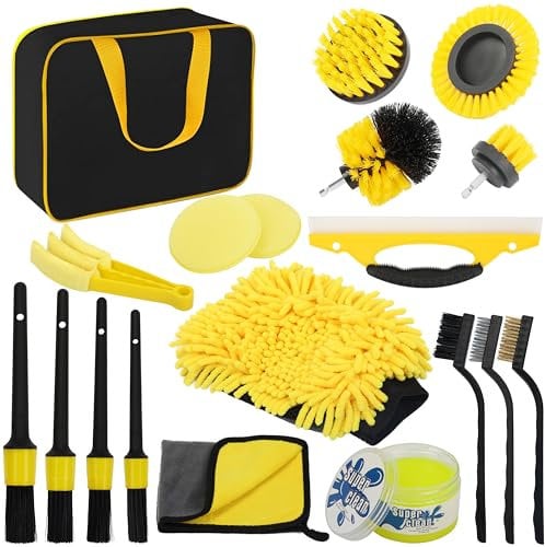 Belle Vous Car Cleaning Kit (20 Pieces) - Car Washing Products for Interior/Exterior - Car Detailing Brushes, Wheel Brushes & Cleaning Sponge Gift Set