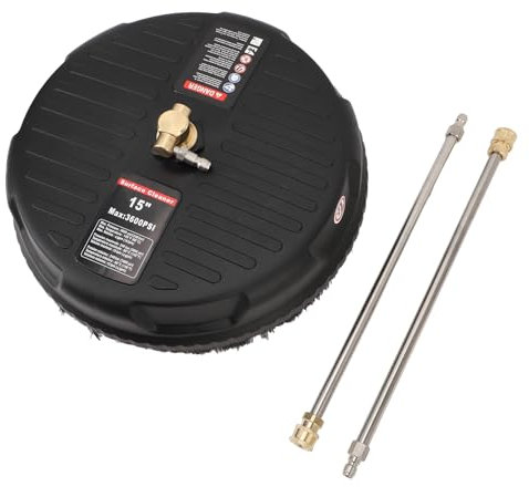 15 Pressure Washer Surface Cleaner, 3600PSI Working Pressure 1/4 Inch Quick Plug Power Washer Attachment with 2 Extension Wand for Floor Driveway Patio
