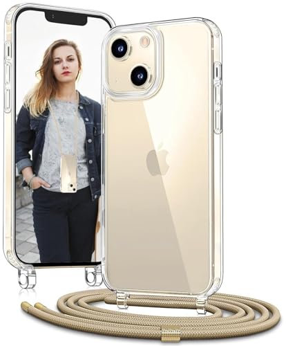OLEPHY Handykette für iPhone 15 Hülle mit Band - Necklace Handyhülle mit Schnur - Transparente Case zum Umhängen mit Verstellbarem und Demontage Umhängeband, Golden