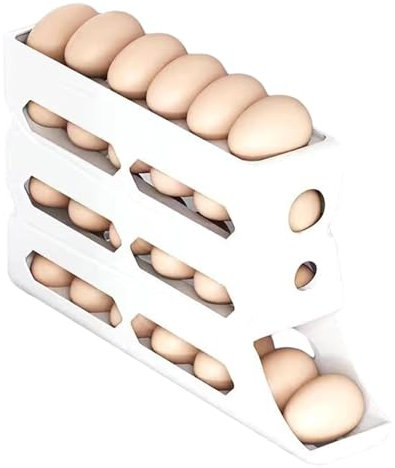 JINGAN Soporte para huevos de 4 niveles para frigorífico, dispensador automático de huevos, Rejilla para huevos para frigorífico de 4 niveles, Dispensador de huevos enrollable de gran capacidad para