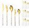 Creative ABS Pince Poignée Cuisine En Acier Inoxydable Argenterie Vaisselle Couverts Ensemble De Couverts Couteau À Steak Fourchette Cuillère Cuillère À Café (marbre blanc,20 pièces,Or)