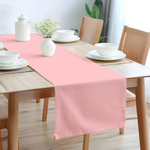 Encasa XO Table Runner Größe 32x150 cm | Baumwoll -Leinwand Stoff | Light Pink Solid Color | Waschbarer und dauerhaft