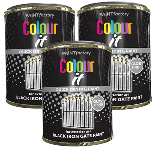PD - 300ML Black Iron Gate Paints - Gloss Radiator All Purpose - Quick Drying, Glossy Finish, Long lasting - Restore Wrought Iron Gates - Exterior Use Paint - Garden & Household Essentials (1)