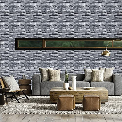 JOLIHOME Graue Selbstklebende Tapete im Ziegelstein-Look Vintage Abziehen und Aufkleben Kontaktpapier Blöcke Stein-Effekt Wandaufkleber Rollen 44.5x1000cm