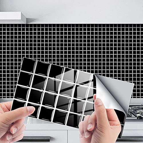 Stickers Muraux Cuisine Noir Décoration Murale En Carrelage,Autocollants Carrelage Salle De Bain Et Cuisine,Auto-Adhésif Pvc Imperméable Style Carreaux De Ciment