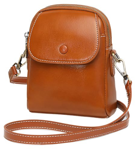 Umhängetasche aus echtem Leder für Damen, kleine Vintage-Umhängetasche mit verstellbarem Riemen für den täglichen Gebrauch und Reisen, Sunset Yellow, Small