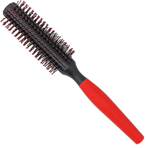 Professional Quiff Roller Round Hair Brush with Red Rubber Grip Handle Slick Back, Curly Hair Brush Ideal round hair brush for men and Barbers rubber handle round brush
