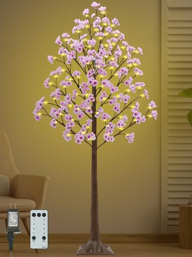 Beleuchteter Kirschblütenbaum mit 112 Lichtern, 336 üppigen Blumen, Timer, Fernbedienung, 8 Modi, Kirschblütenbaum für Frühling, Hochzeit, Valentinstag, Innen- und Außenbereich, 1,8 m