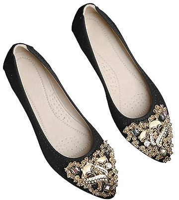 Loafer - Scarpe da donna eleganti da donna, abito piatto, per feste, matrimoni, ballerine, scarpe da sposa, scarpe da sposa, scarpe da primavera, estive, scarpe basse, Nero , 42 EU